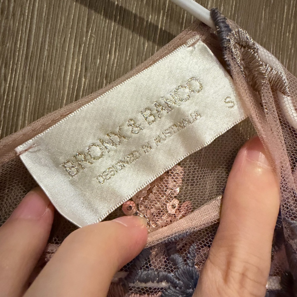 Bronx and Banco Blush Pink Maxi Gown with Blue Floral Embroidery - Picture 2 of 9